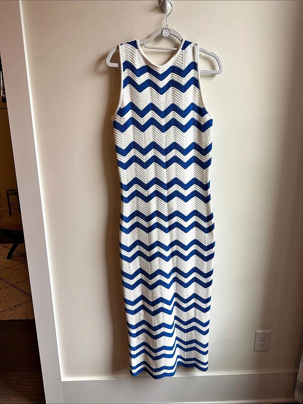 Hyacinth House Mykonos Knit Maxi Dress Blue & White